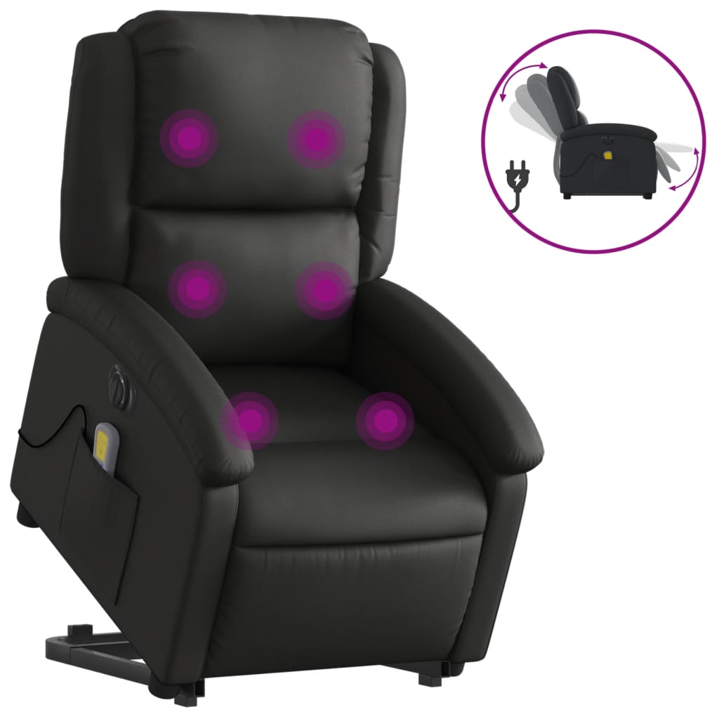 Fauteuil inclinable de massage électrique noir cuir véritable Fauteuils vidaXL   