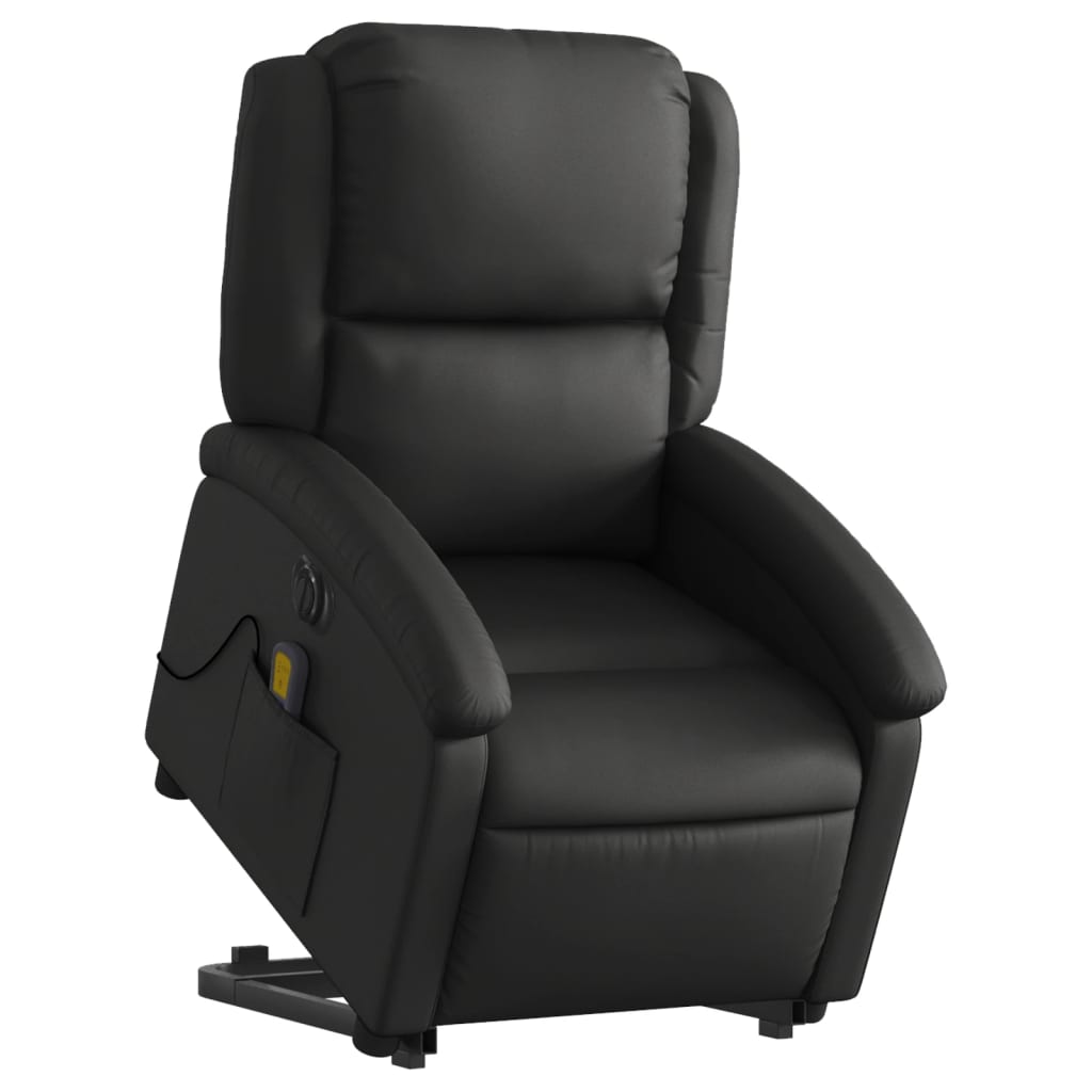 Fauteuil inclinable de massage électrique noir cuir véritable Fauteuils vidaXL   