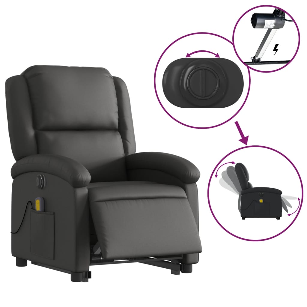 Fauteuil inclinable de massage électrique noir cuir véritable Fauteuils vidaXL   