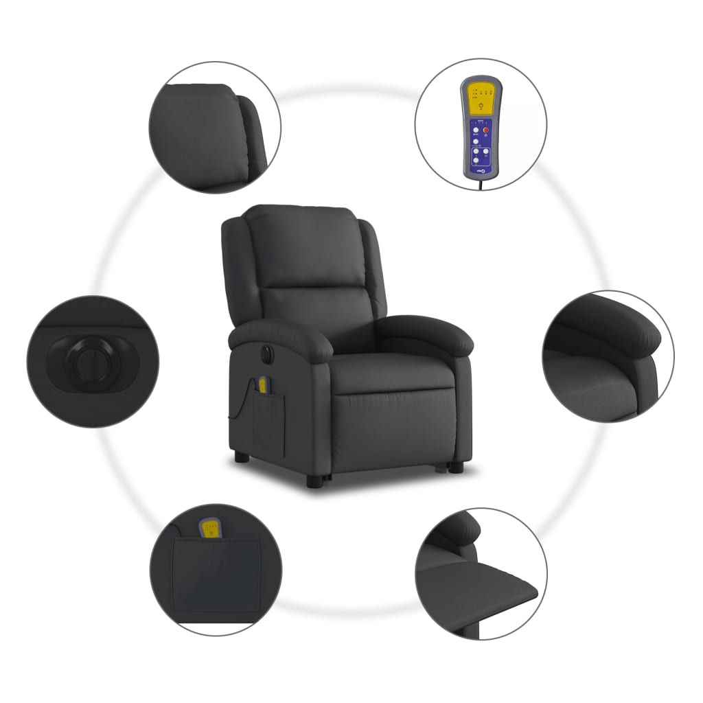 Fauteuil inclinable de massage électrique noir cuir véritable Fauteuils vidaXL   