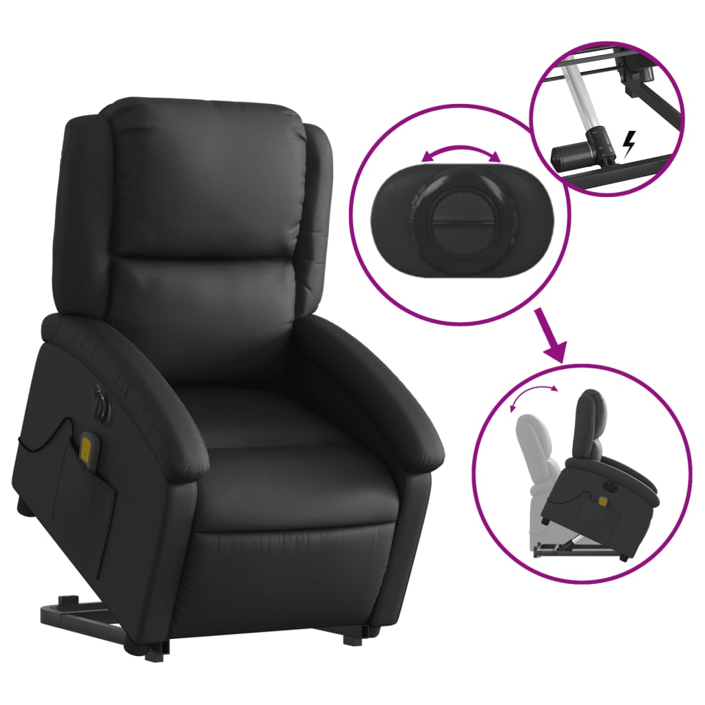 Fauteuil inclinable de massage électrique noir cuir véritable Fauteuils vidaXL   