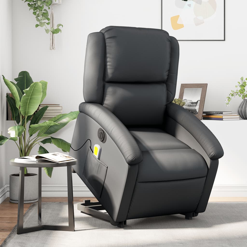 Fauteuil inclinable de massage électrique noir cuir véritable Fauteuils vidaXL   