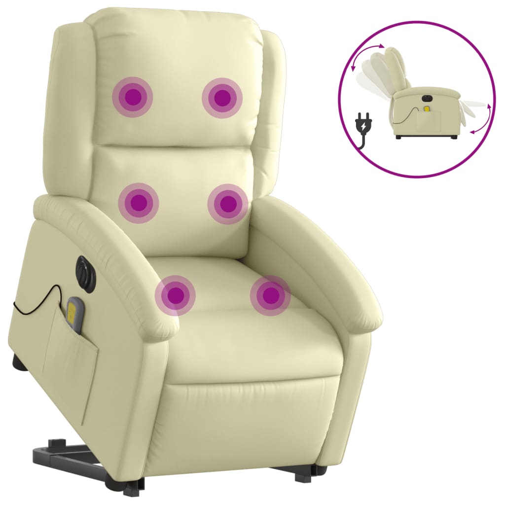 Fauteuil inclinable de massage électrique crème cuir véritable Fauteuils vidaXL   