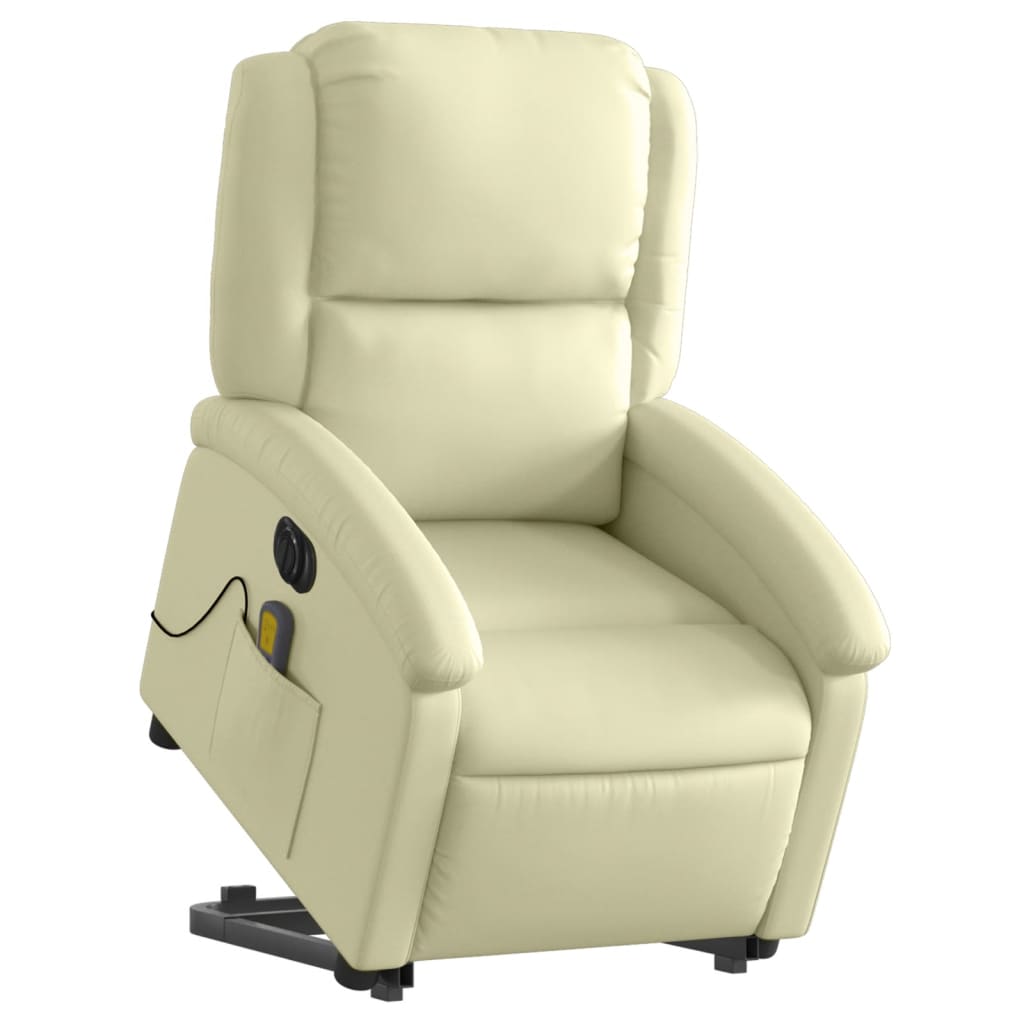 Fauteuil inclinable de massage électrique crème cuir véritable Fauteuils vidaXL   