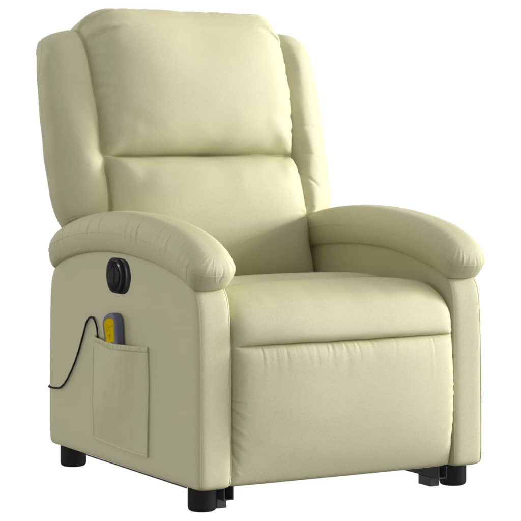 Fauteuil inclinable de massage électrique crème cuir véritable Fauteuils vidaXL   