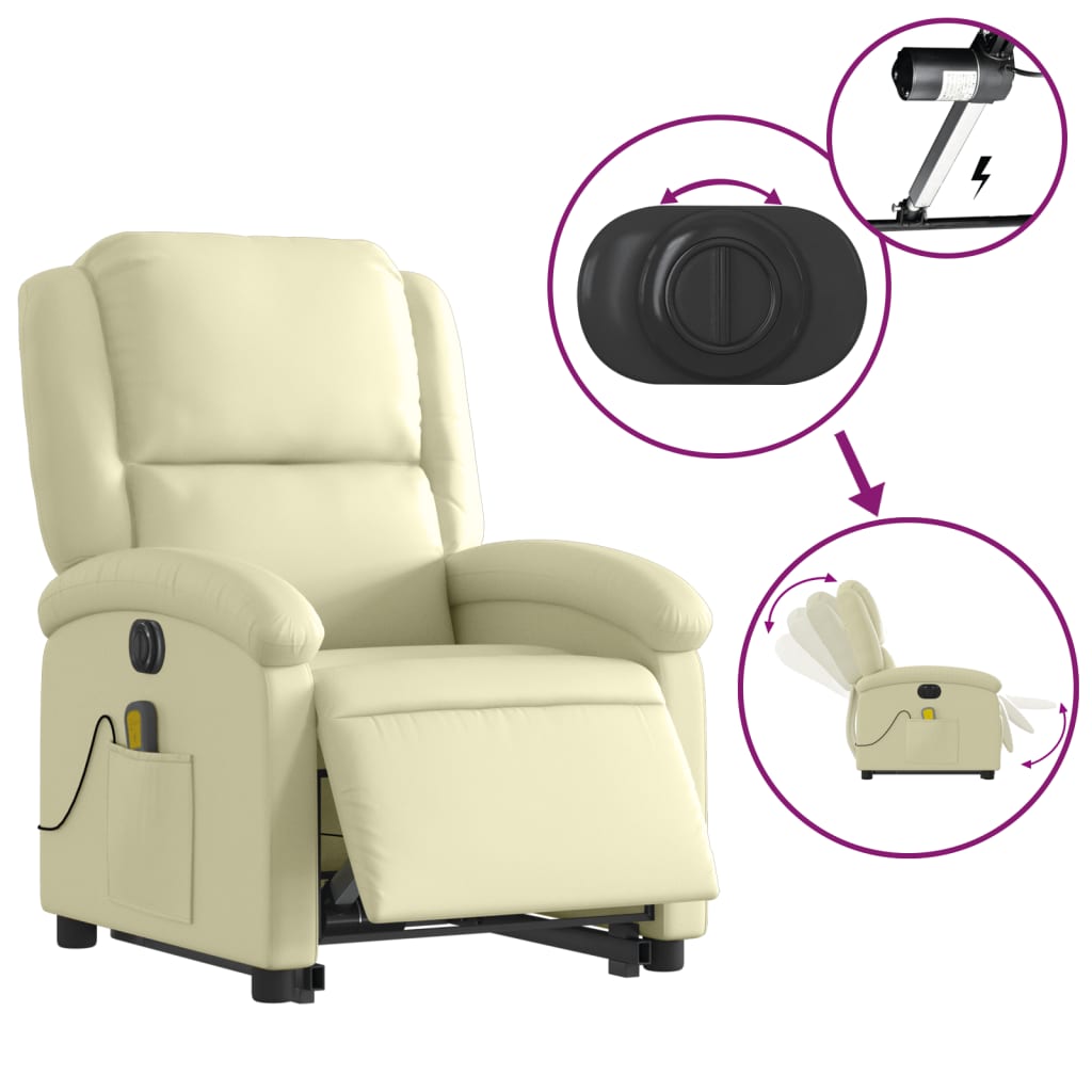 Fauteuil inclinable de massage électrique crème cuir véritable Fauteuils vidaXL   