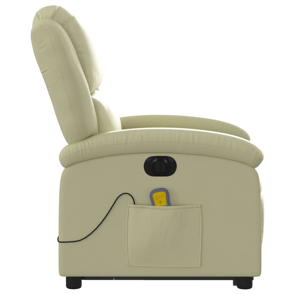 Fauteuil inclinable de massage électrique crème cuir véritable Fauteuils vidaXL   