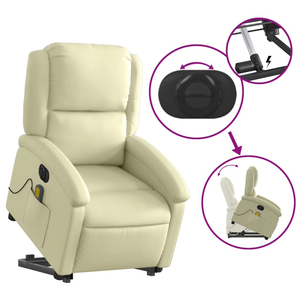 Fauteuil inclinable de massage électrique crème cuir véritable Fauteuils vidaXL   