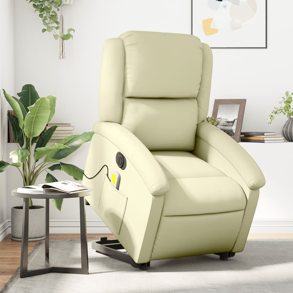 Fauteuil inclinable de massage électrique crème cuir véritable Fauteuils vidaXL   