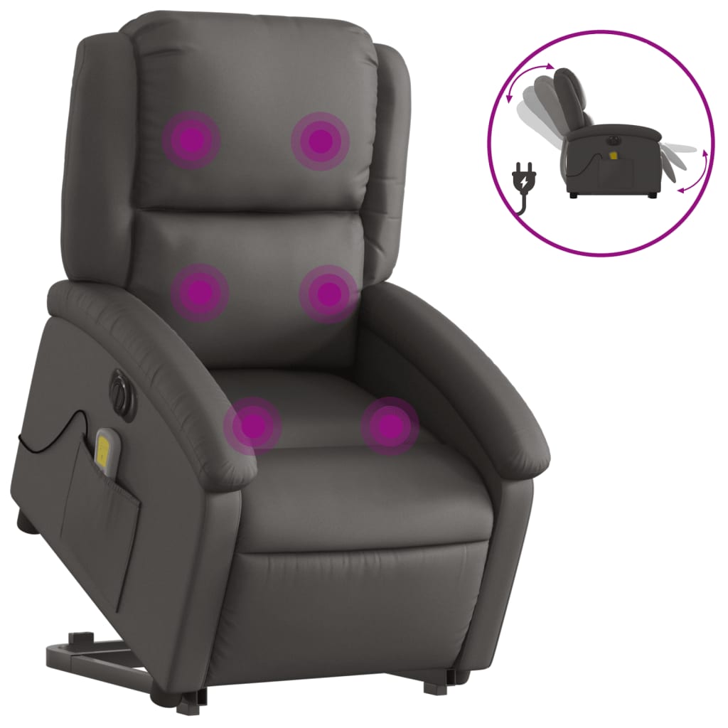 Fauteuil inclinable de massage électrique gris cuir véritable Fauteuils vidaXL   