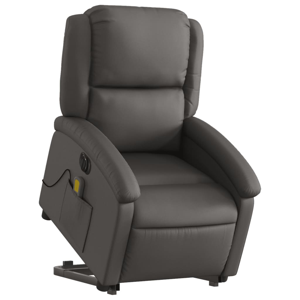 Fauteuil inclinable de massage électrique gris cuir véritable Fauteuils vidaXL   