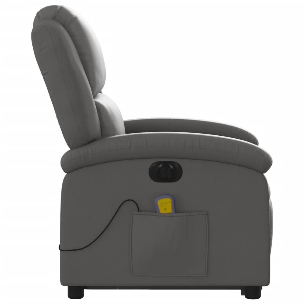 Fauteuil inclinable de massage électrique gris cuir véritable Fauteuils vidaXL   