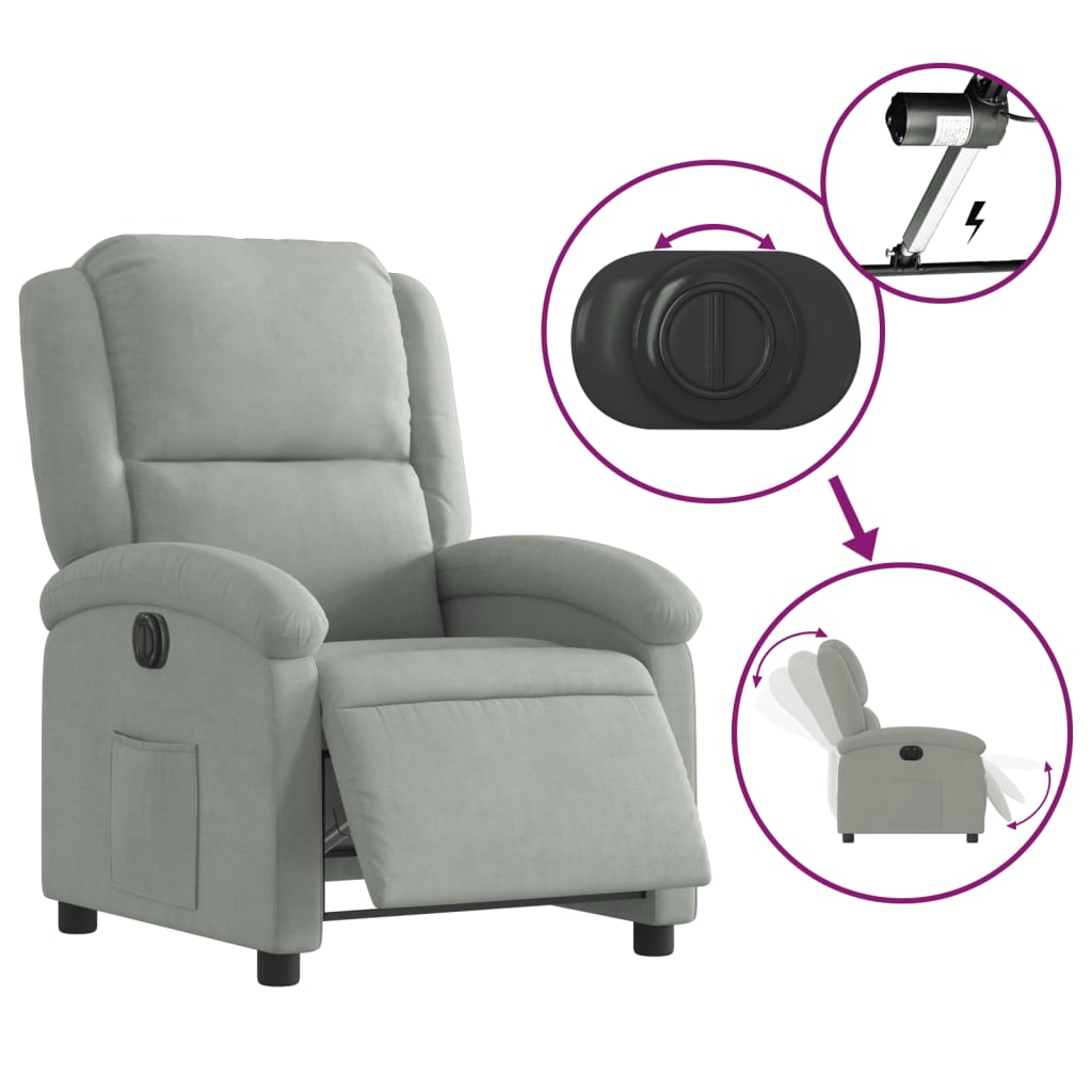 Fauteuil inclinable électrique gris clair velours Fauteuils vidaXL   