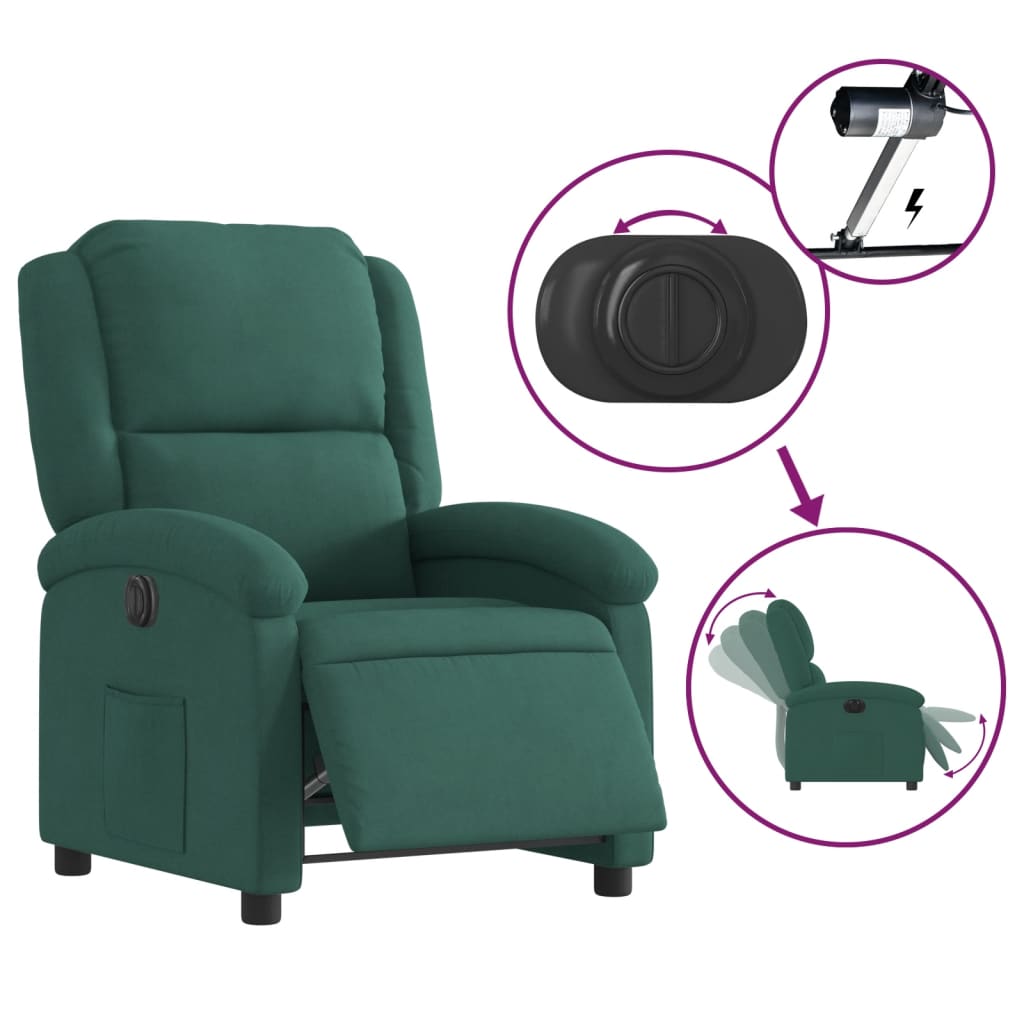 Fauteuil inclinable électrique vert foncé velours - Xios Store SNC