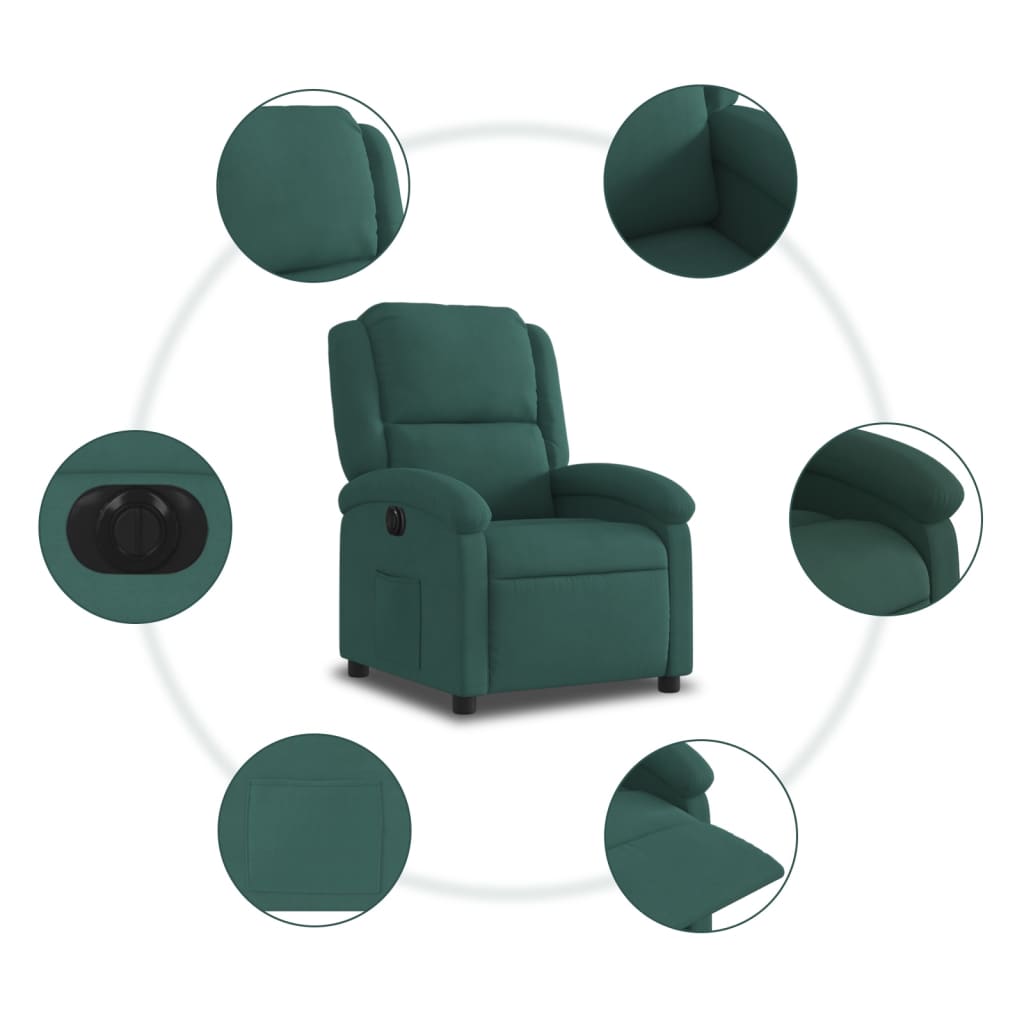 Fauteuil inclinable électrique vert foncé velours - Xios Store SNC