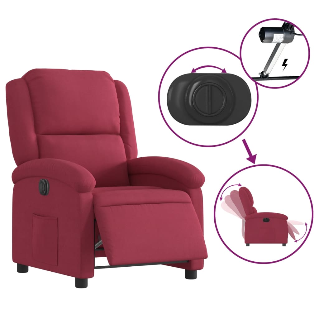 Fauteuil inclinable électrique rouge bordeaux velours - Xios Store SNC