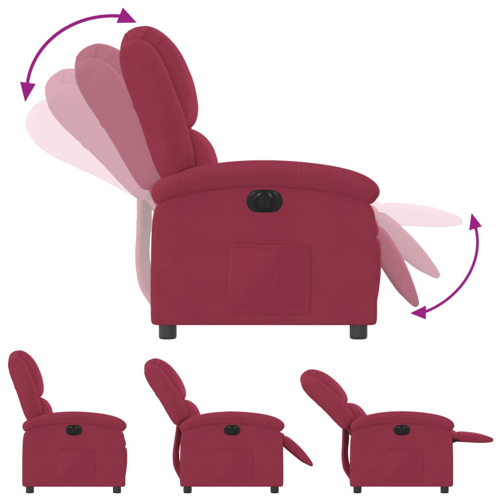 Fauteuil inclinable électrique rouge bordeaux velours - Xios Store SNC