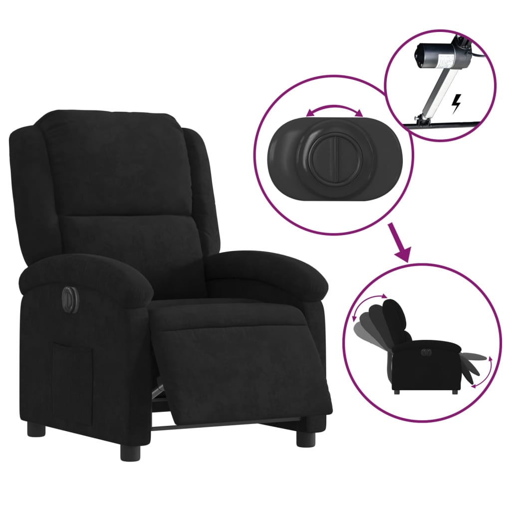 Fauteuil inclinable électrique noir velours - Xios Store SNC