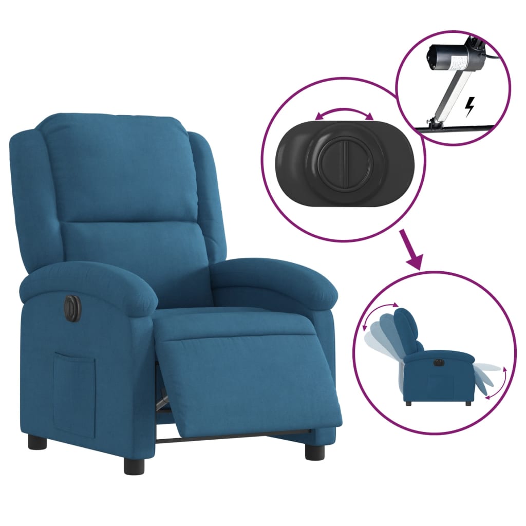 Fauteuil inclinable électrique bleu velours - Xios Store SNC