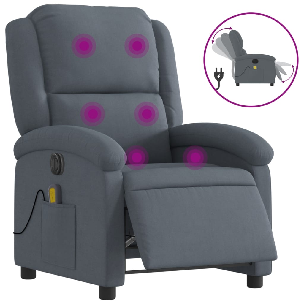 Fauteuil inclinable de massage électrique gris foncé velours Fauteuils vidaXL   