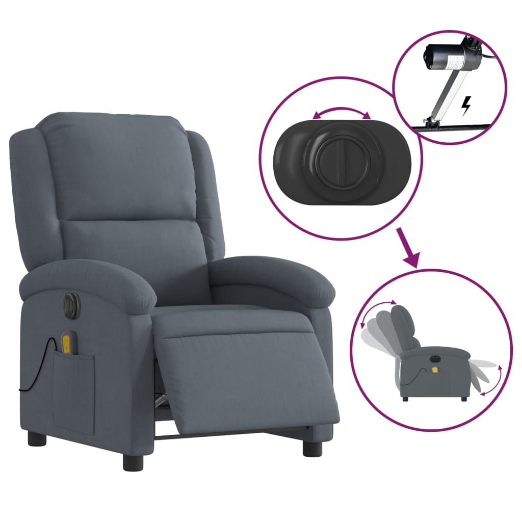 Fauteuil inclinable de massage électrique gris foncé velours Fauteuils vidaXL   