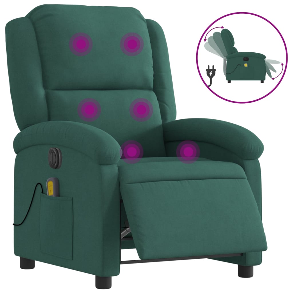 Fauteuil inclinable de massage électrique vert foncé velours Fauteuils vidaXL   