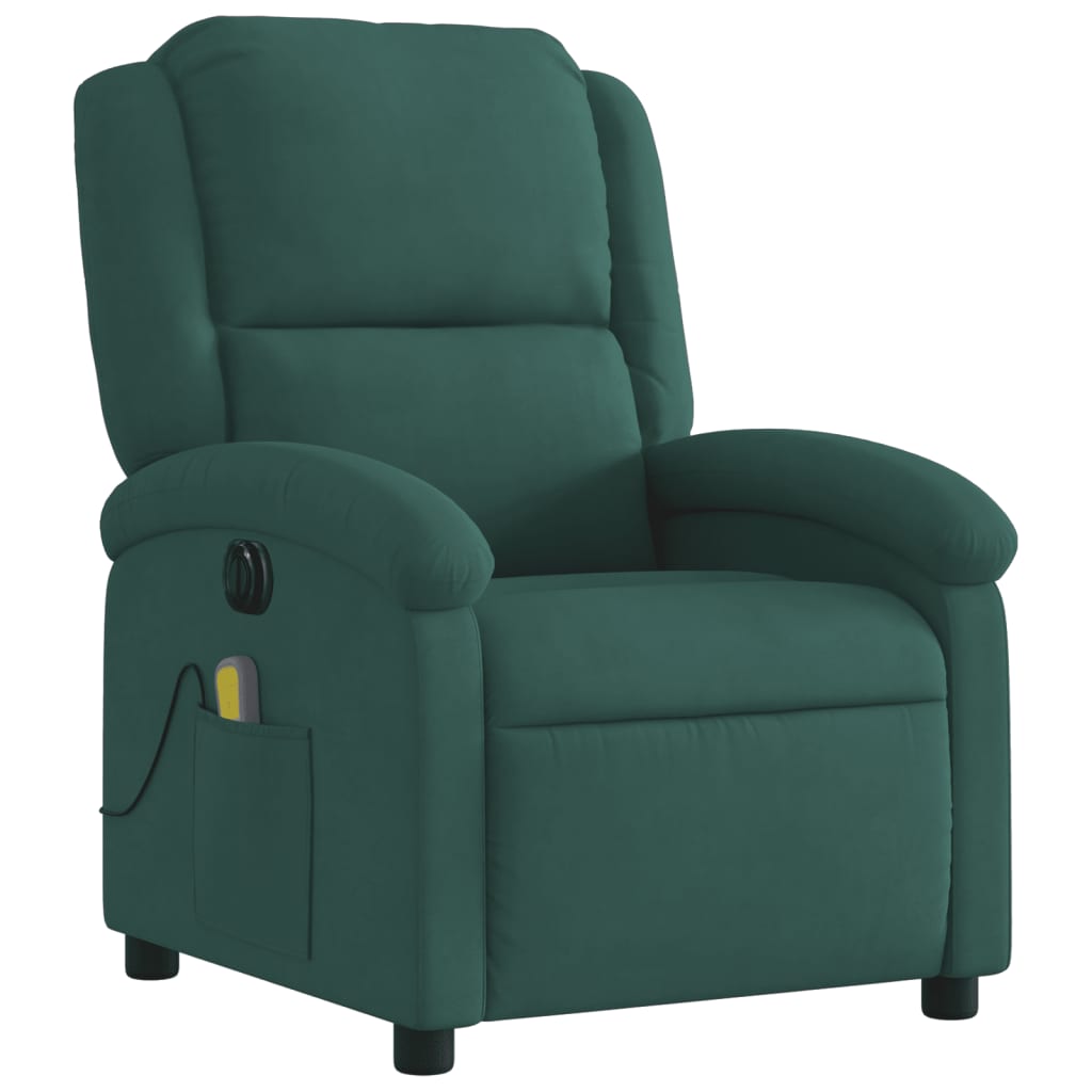 Fauteuil inclinable de massage électrique vert foncé velours Fauteuils vidaXL   