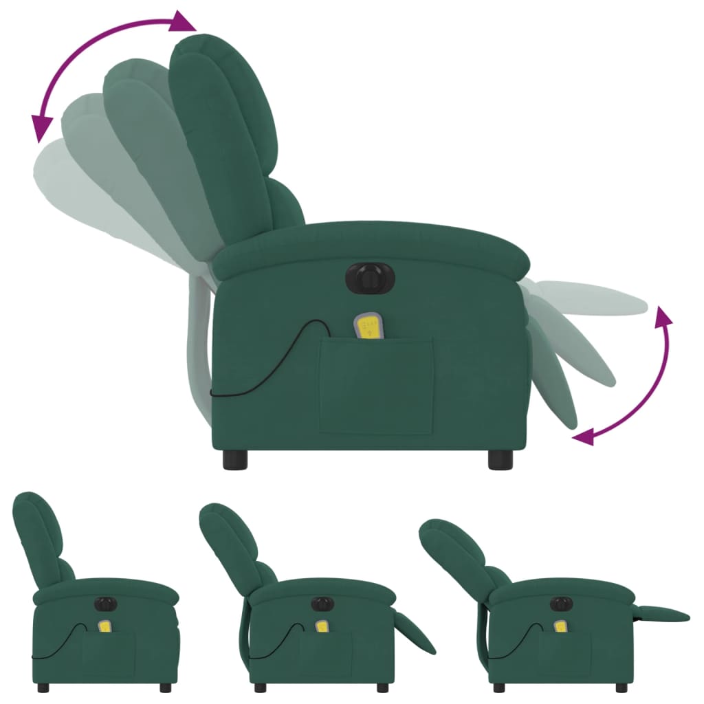 Fauteuil inclinable de massage électrique vert foncé velours Fauteuils vidaXL   