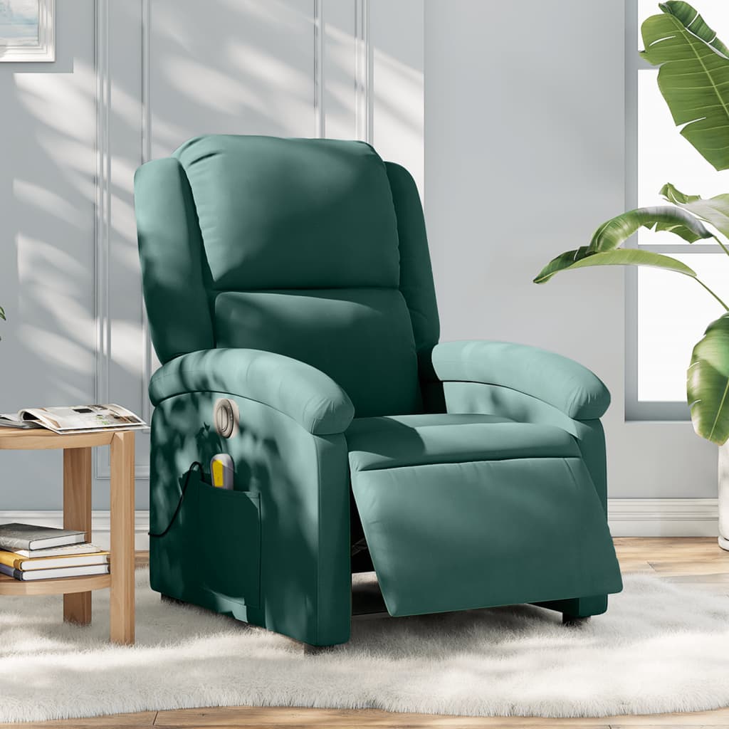 Fauteuil inclinable de massage électrique vert foncé velours Fauteuils vidaXL   