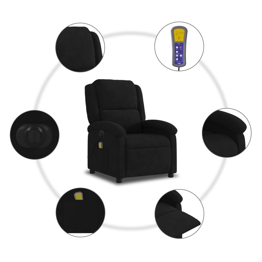 Fauteuil inclinable de massage électrique noir velours Fauteuils vidaXL   