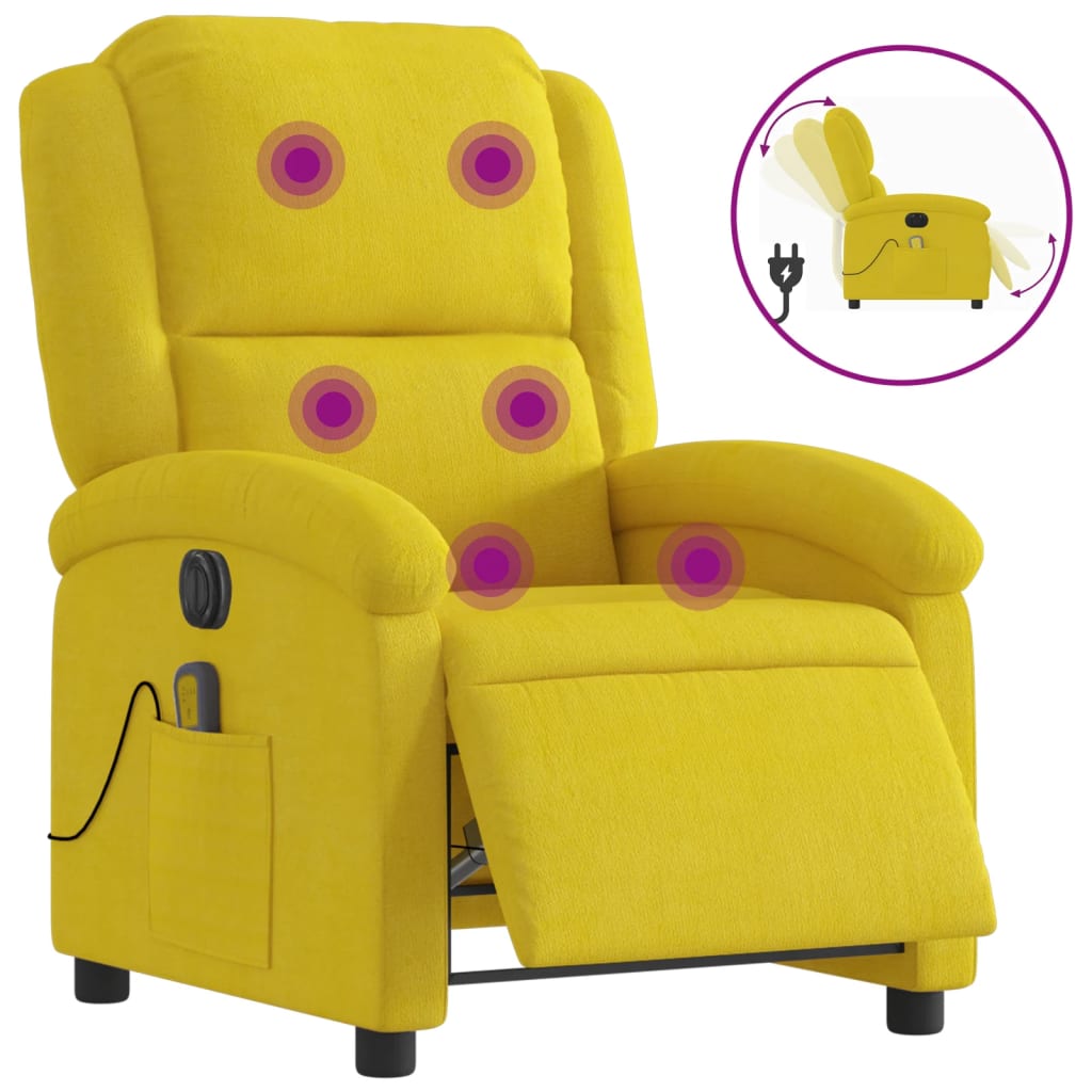 Fauteuil inclinable de massage électrique jaune velours Fauteuils vidaXL   