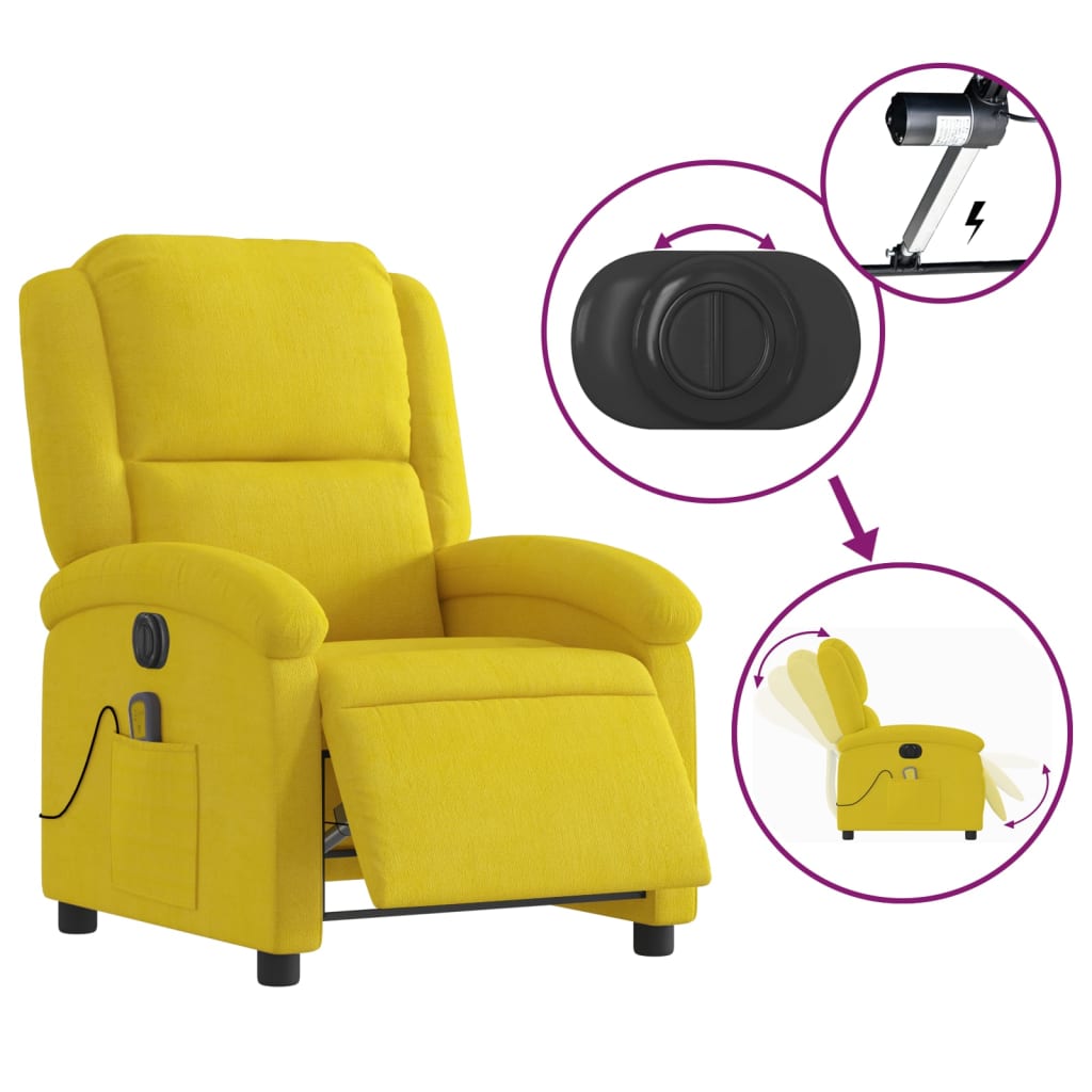 Fauteuil inclinable de massage électrique jaune velours Fauteuils vidaXL   