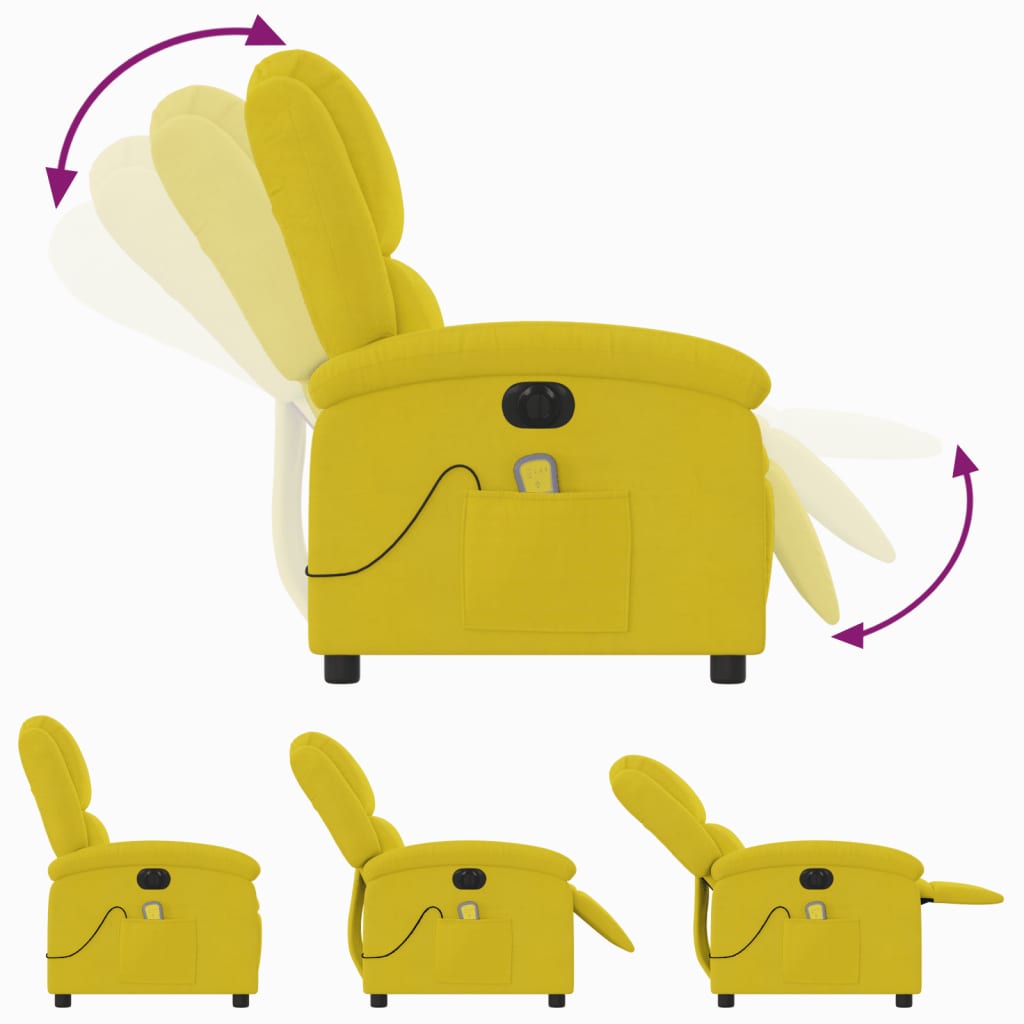 Fauteuil inclinable de massage électrique jaune velours Fauteuils vidaXL   