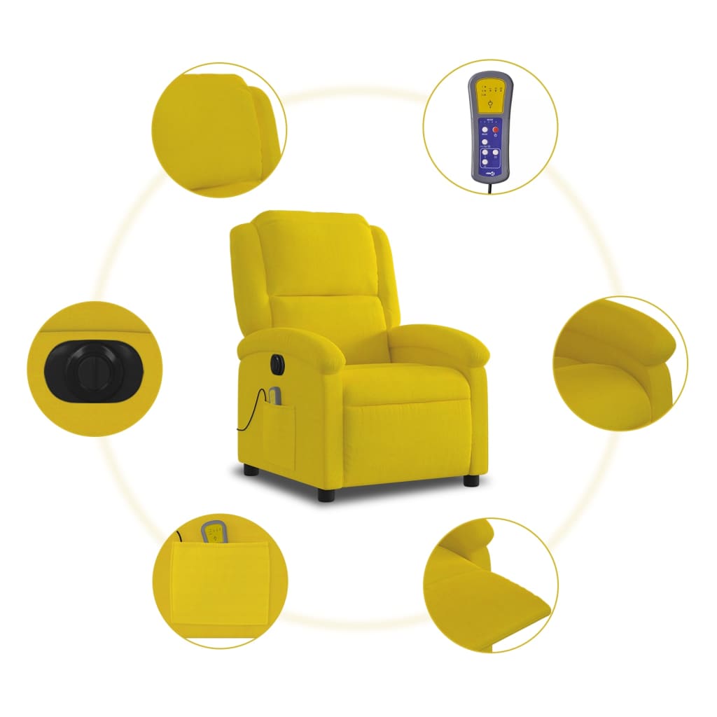 Fauteuil inclinable de massage électrique jaune velours Fauteuils vidaXL   