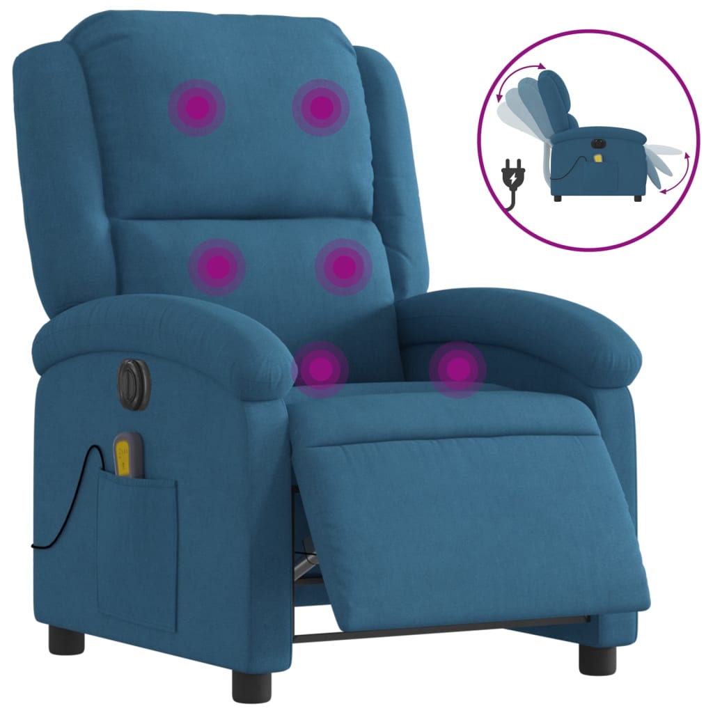 Fauteuil inclinable de massage électrique bleu velours Fauteuils vidaXL   