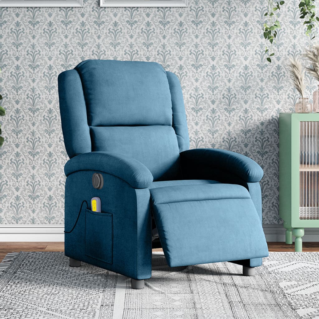 Fauteuil inclinable de massage électrique bleu velours Fauteuils vidaXL   