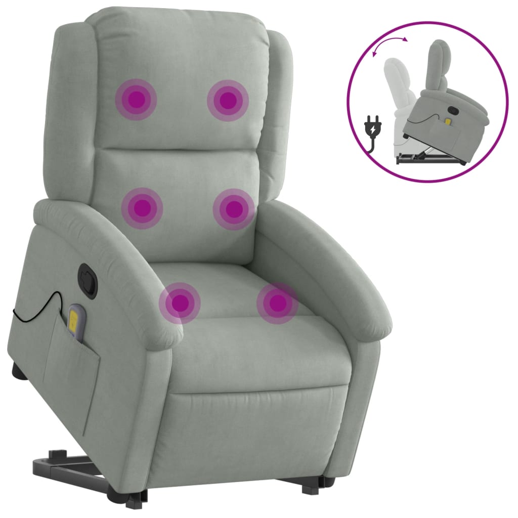 Fauteuil de massage inclinable Gris clair Velours Fauteuils vidaXL   