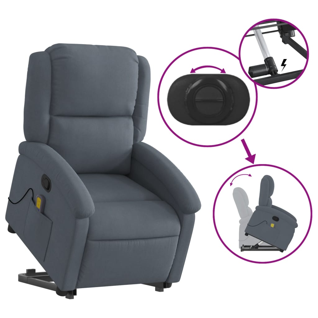 Fauteuil de massage inclinable Gris foncé Velours Fauteuils vidaXL   