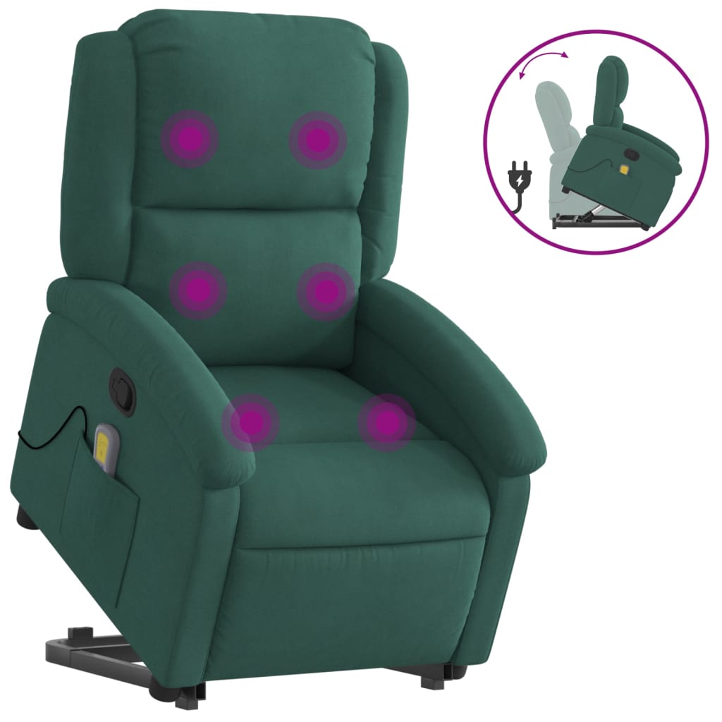 Fauteuil de massage inclinable Vert foncé Velours Fauteuils vidaXL   