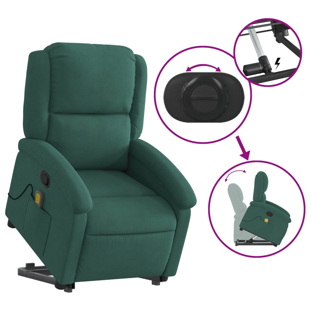 Fauteuil de massage inclinable Vert foncé Velours Fauteuils vidaXL   