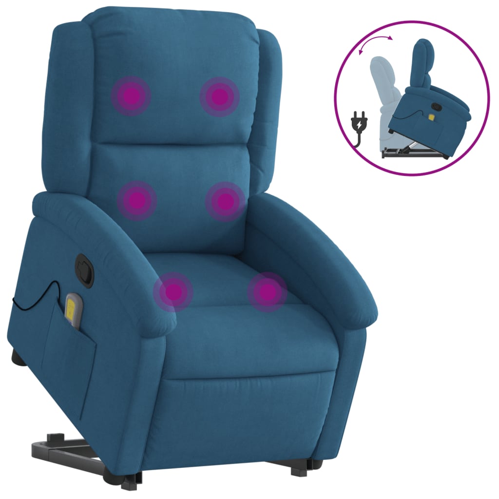 Fauteuil de massage inclinable Bleu Velours Fauteuils vidaXL   