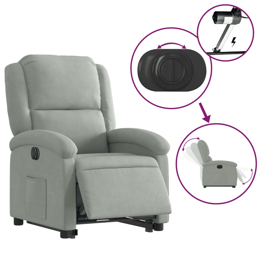 Fauteuil inclinable électrique gris clair velours Fauteuils vidaXL   