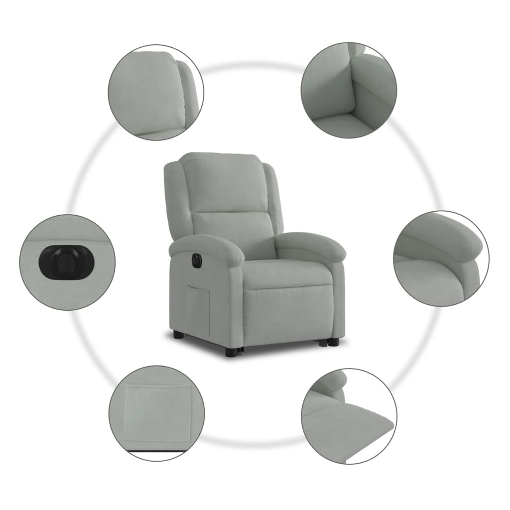 Fauteuil inclinable électrique gris clair velours Fauteuils vidaXL   