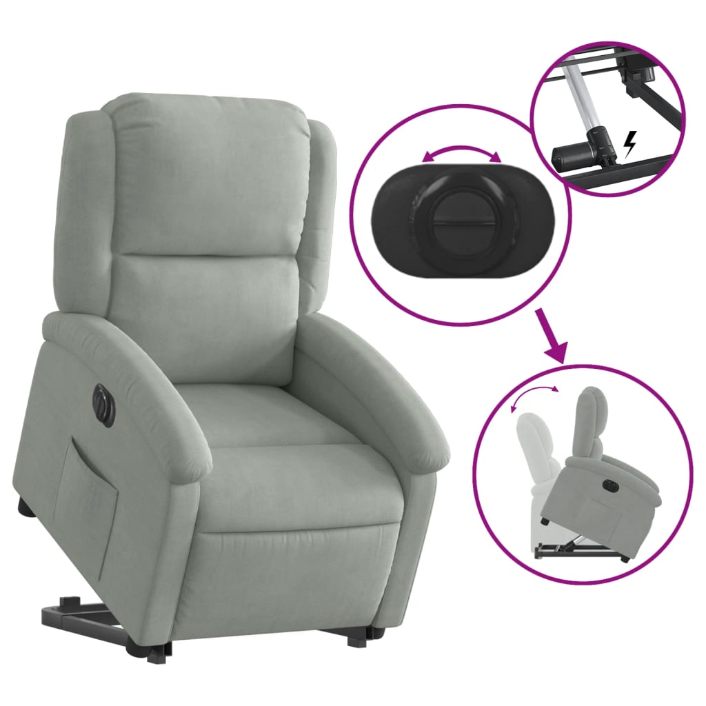 Fauteuil inclinable électrique gris clair velours Fauteuils vidaXL   