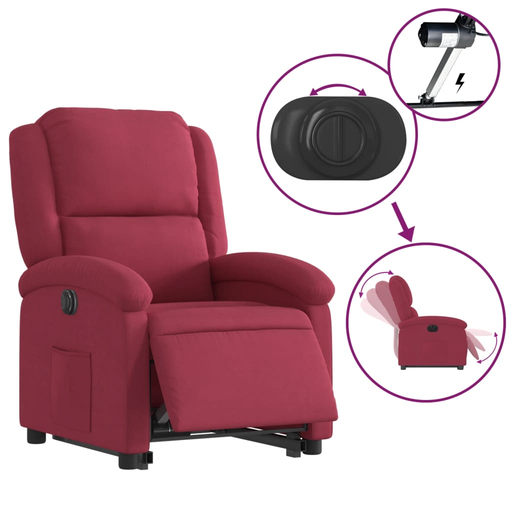 Fauteuil inclinable électrique rouge bordeaux velours - Xios Store SNC