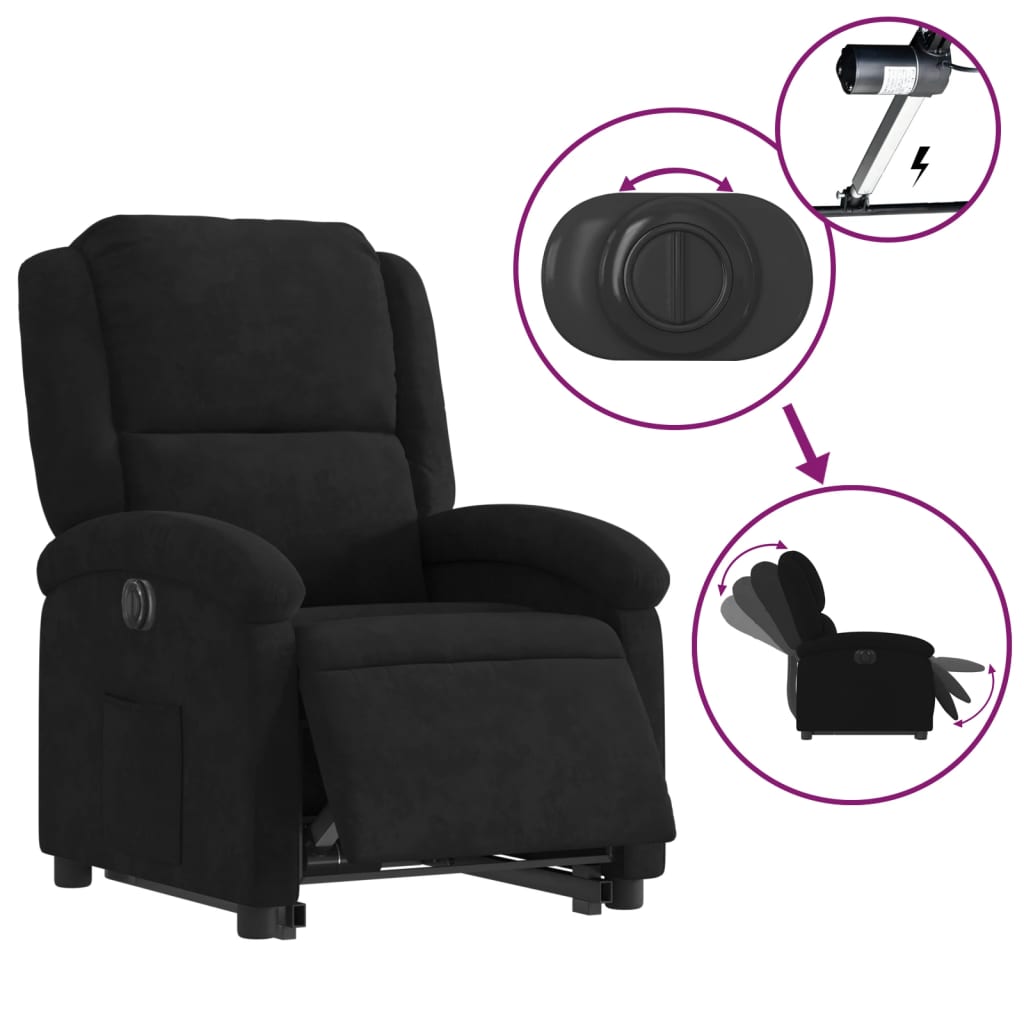 Fauteuil inclinable électrique noir velours - Xios Store SNC