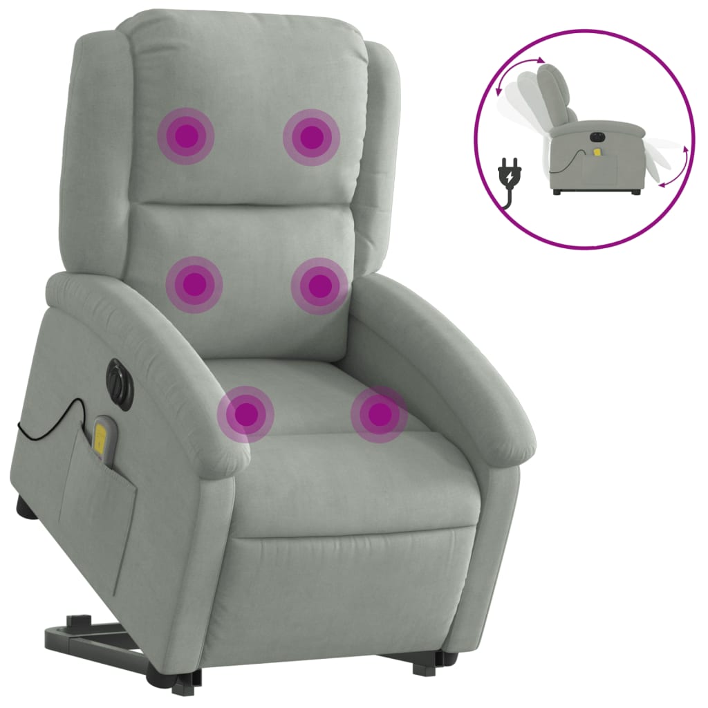 Fauteuil inclinable de massage électrique gris clair velours Fauteuils vidaXL   