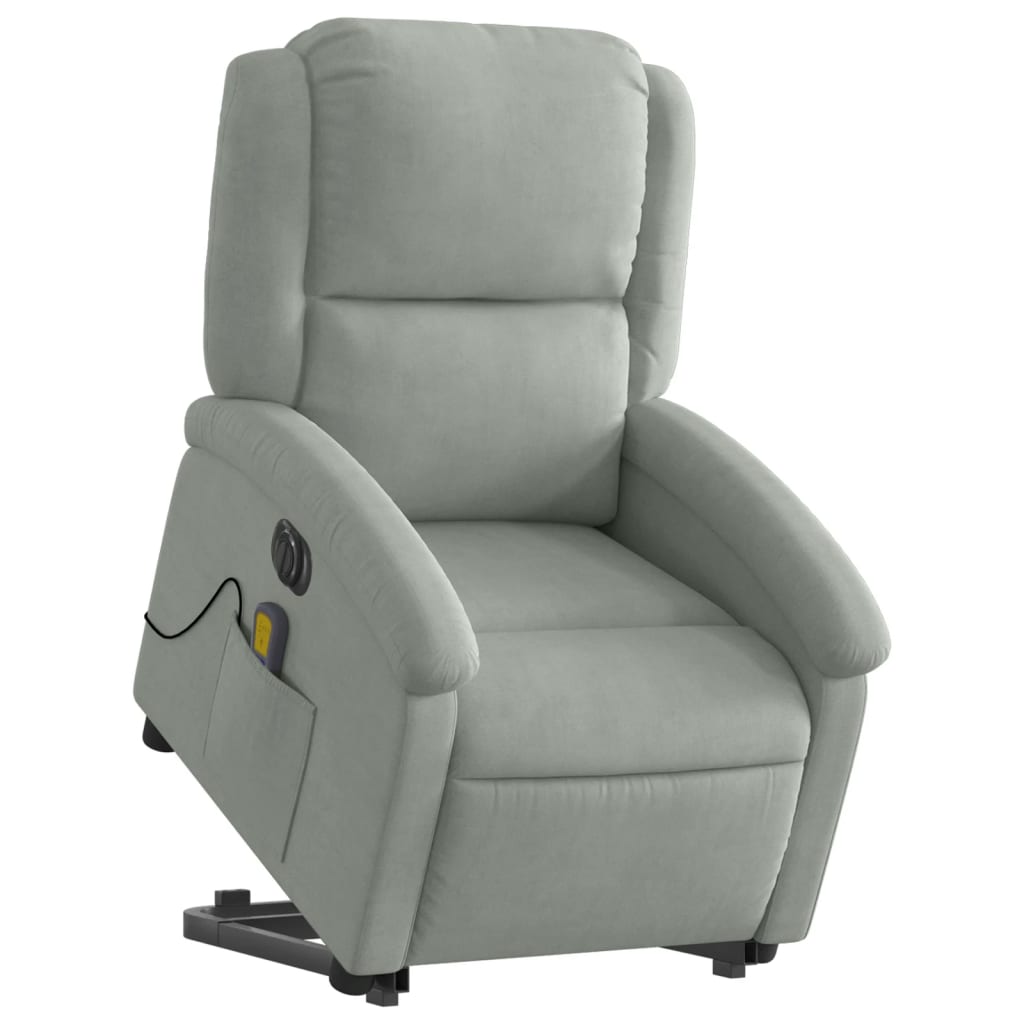 Fauteuil inclinable de massage électrique gris clair velours Fauteuils vidaXL   