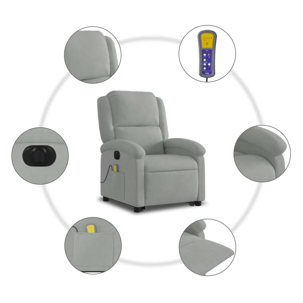 Fauteuil inclinable de massage électrique gris clair velours Fauteuils vidaXL   