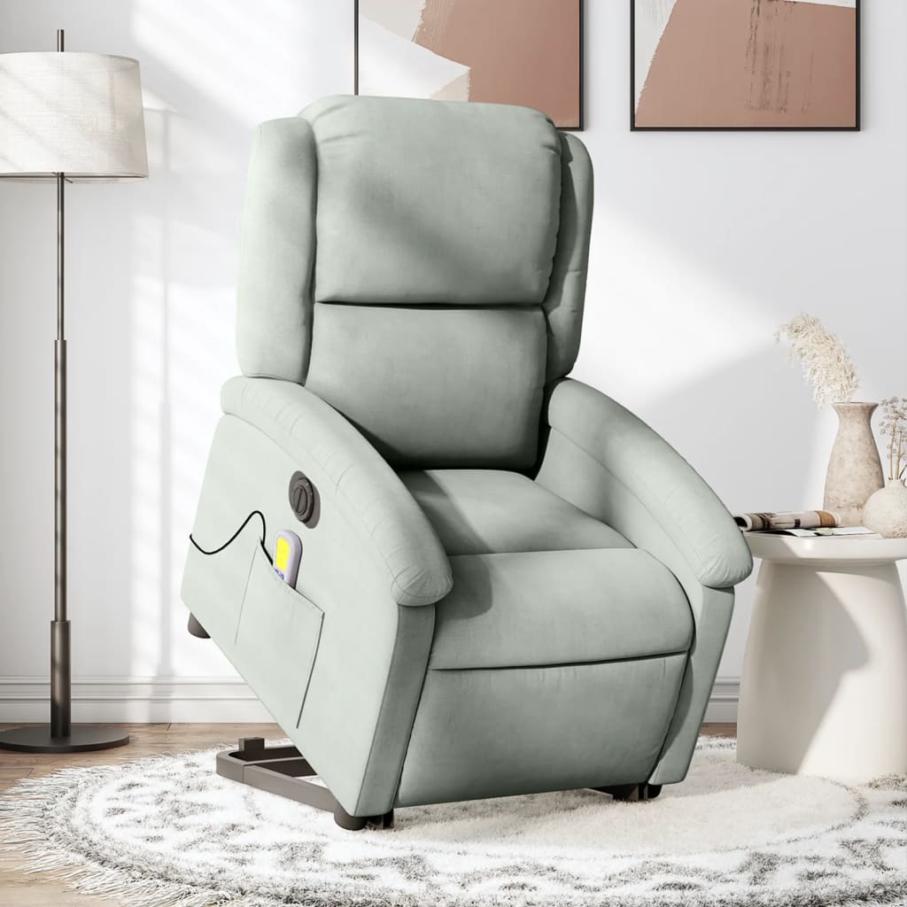 Fauteuil inclinable de massage électrique gris clair velours Fauteuils vidaXL   